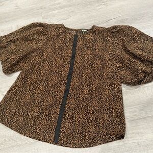 THML Brown Leopard Print Blouse with Black Detail